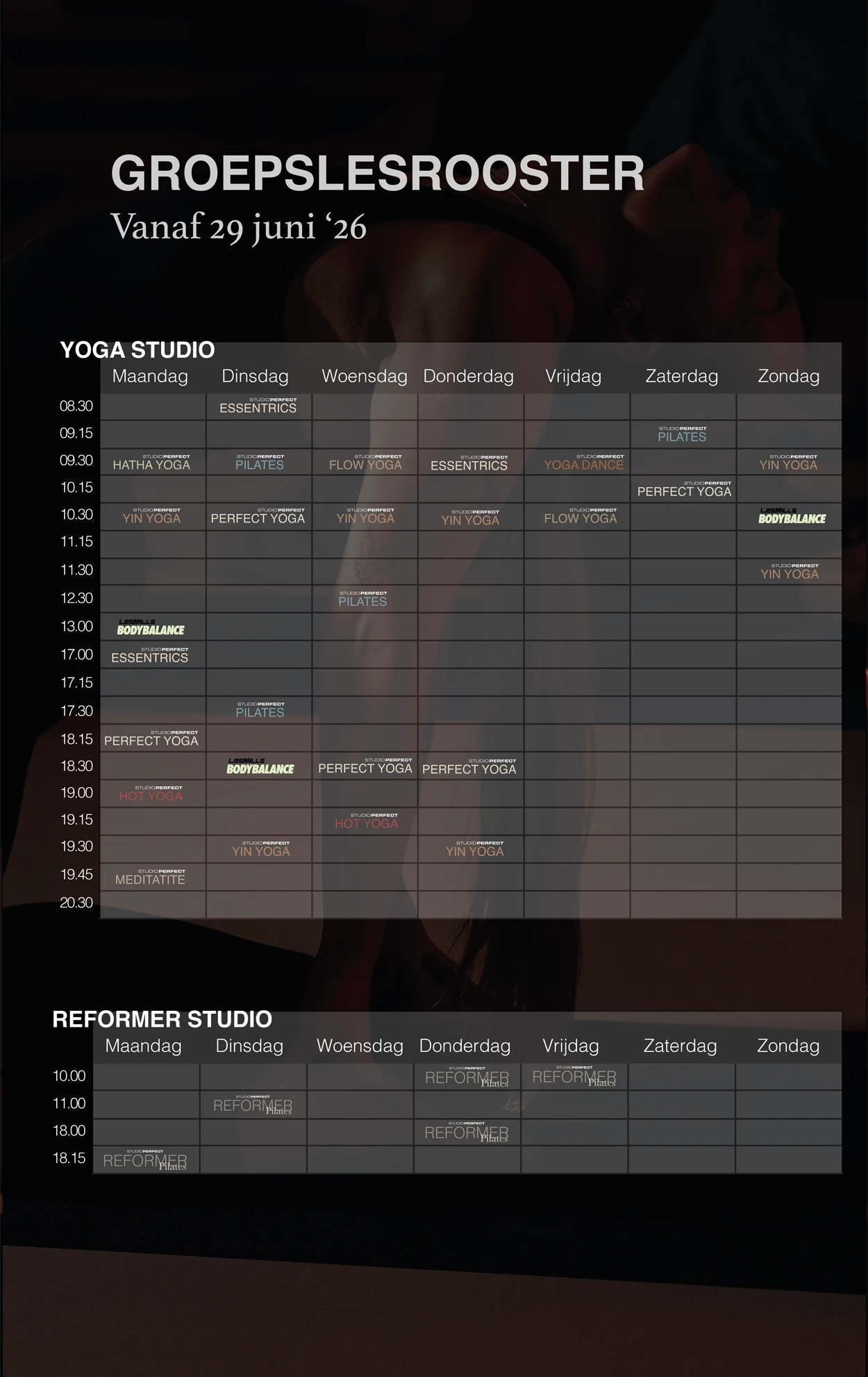 Groepslesrooster Studio Perfect